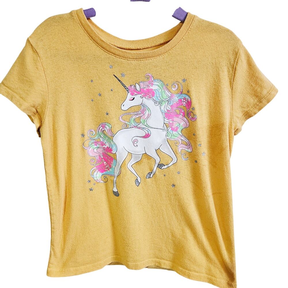 Children's Place Girls Size S 5/6 Unicorn Graphic Tee Shirt Yellow Whimsical